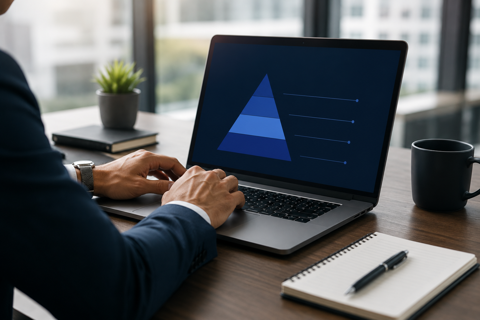 Professional developing a bid strategy using a laptop and planning documents
